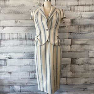 John Galliano light blue, cream, gray size 6 sleeveless dress with fitted jacket